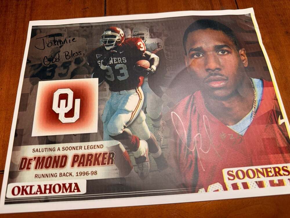 DeMond Parker Signed Oklahoma Sooners Photo Autographed Legend DP 33 Johnnie